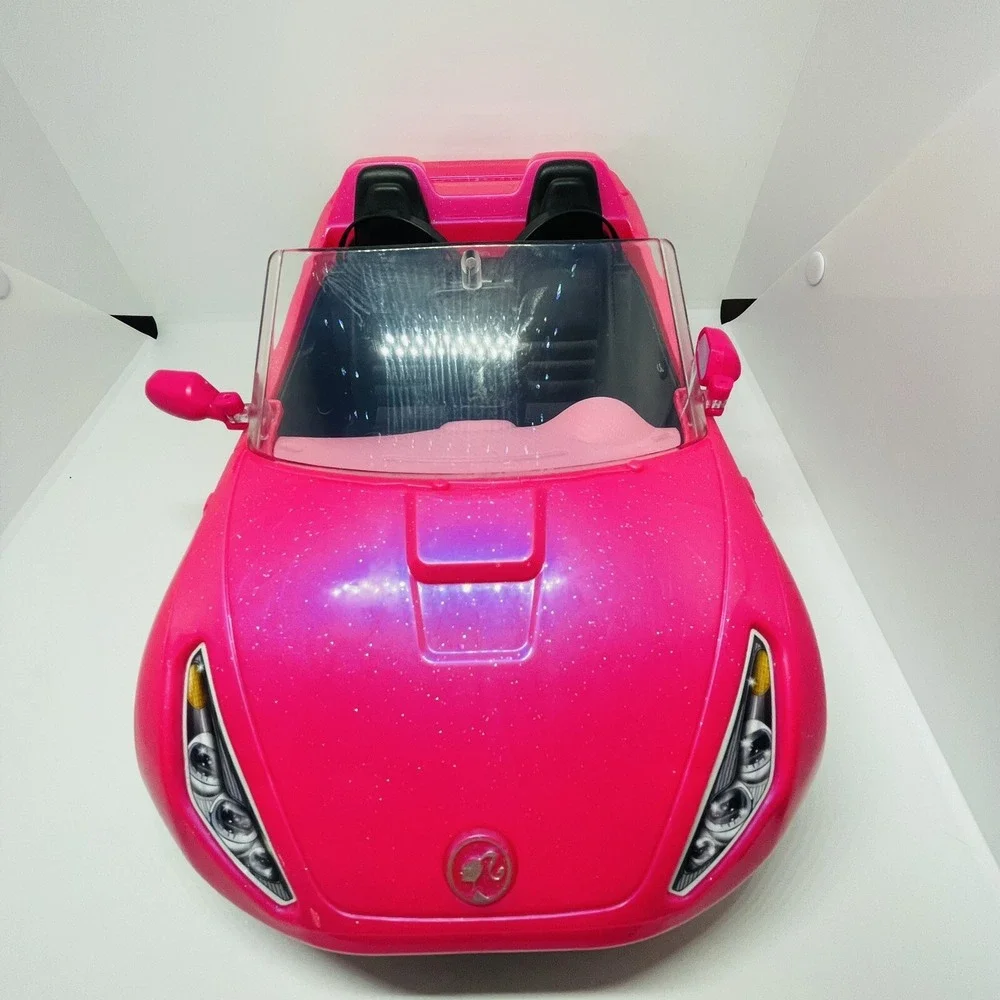 Mattel Barbie Convertible Plastic Push Car Pink‎ Sparkle & Black Interior 2016
